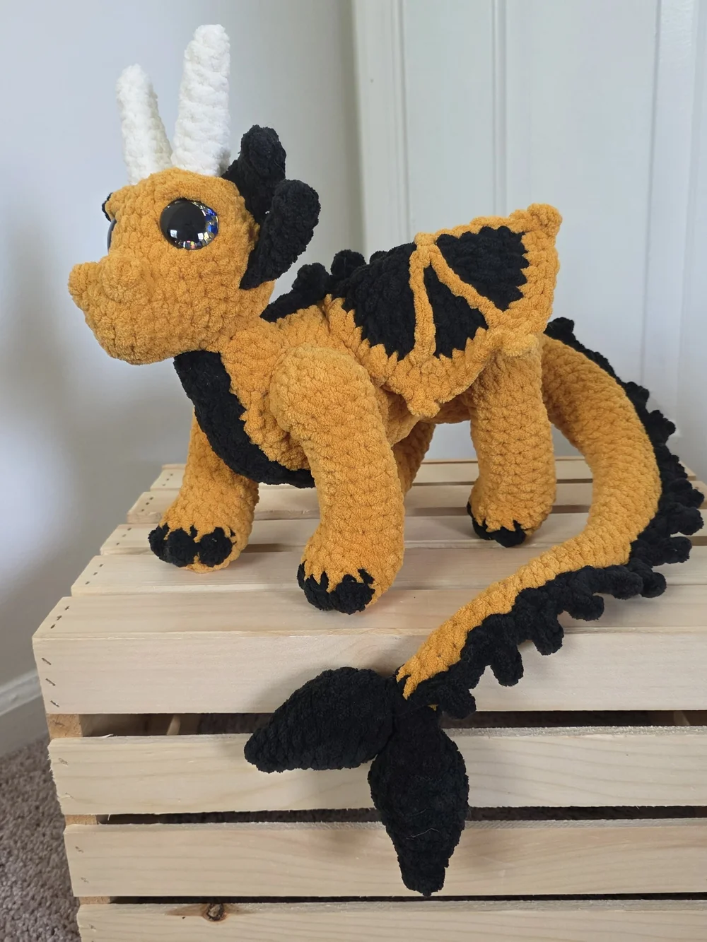 Handmade Orange & Black Dragon Plush Toy - Kids Toy